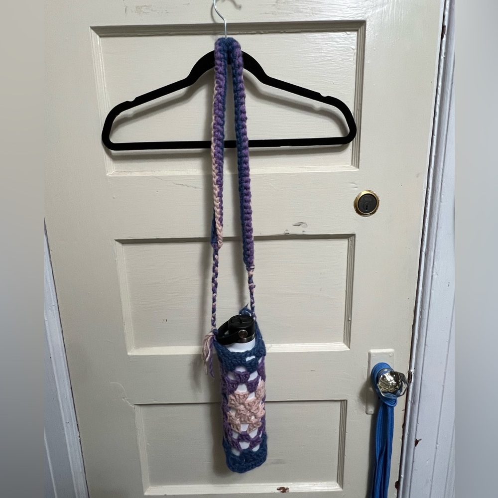Various handmade crochet water bottle holders with Crossbody strap